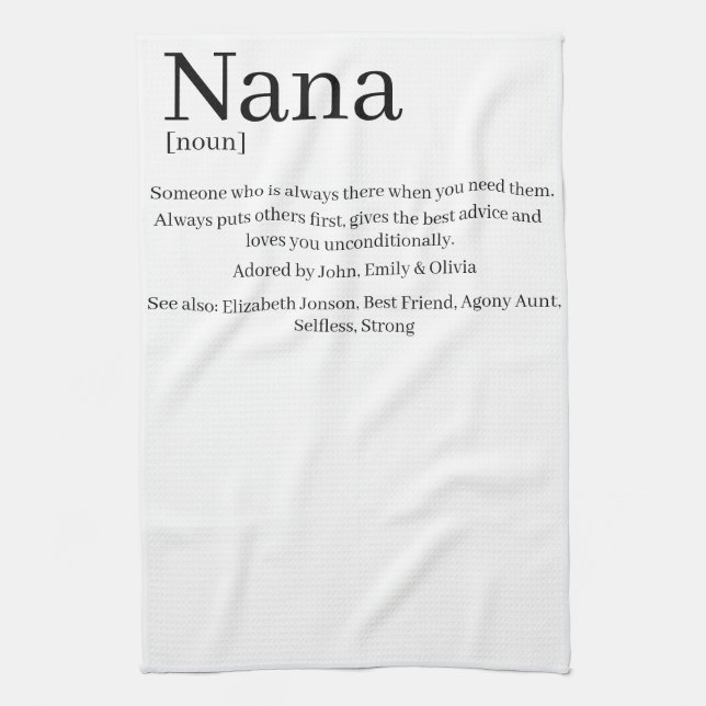 Custom Nana Grandma Granny Definition Tea Towel (Vertical)