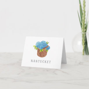Custom Nantucket Basket Blue Hydrangeas Folded Note Card
