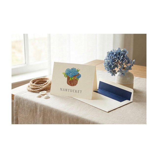 Custom Nantucket Basket Blue Hydrangeas Folded Note Card (Creator Uploaded)