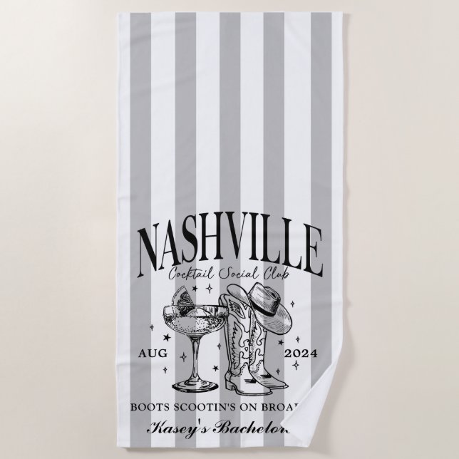 Custom Nashville Bachelorette Rodeo Beach Towel (Front)