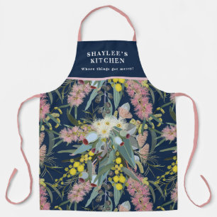 Custom Native Bush Blooms Royal Blue Apron
