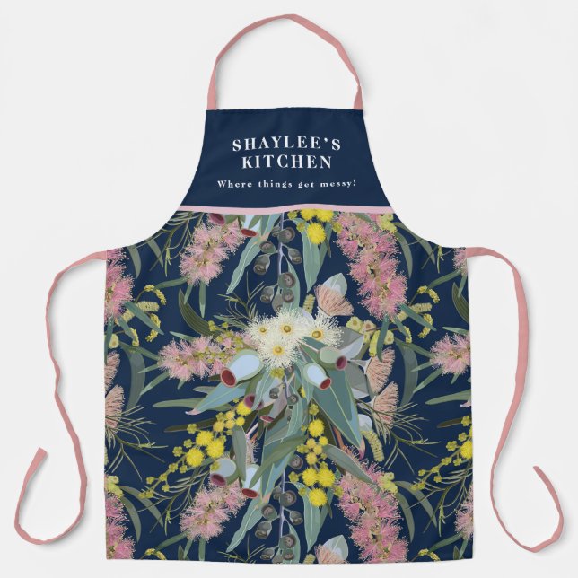 Custom Native Bush Blooms Royal Blue Apron (Front)