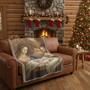 Custom Nativity Christmas Scene Throw Blanket