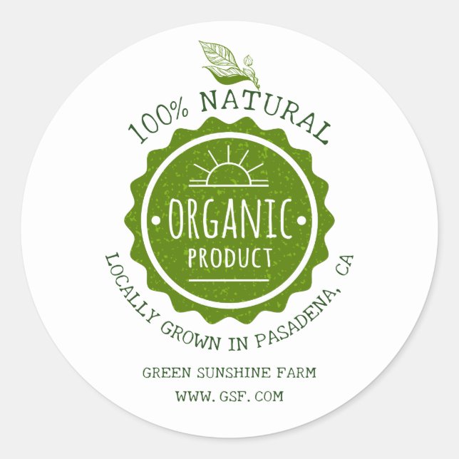 Custom Natural Organic Green Eco Product Classic Round Sticker (Front)