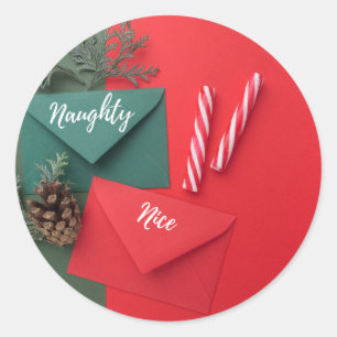 Custom Naughty or Nice Candy Canes Christmas Classic Round Sticker