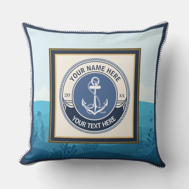 Custom Nautical Anchor and Ocean Background Cushion (Front)