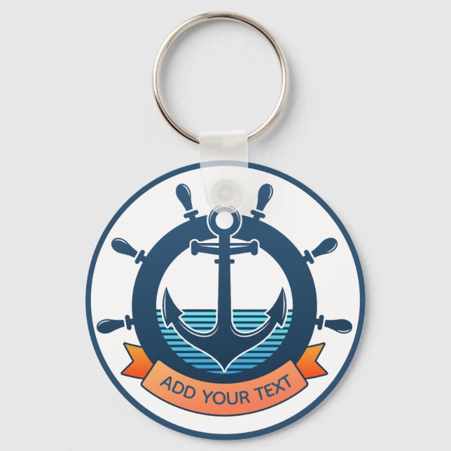 Custom Nautical Anchor and Ocean Lover Vacation Key Ring (Front)