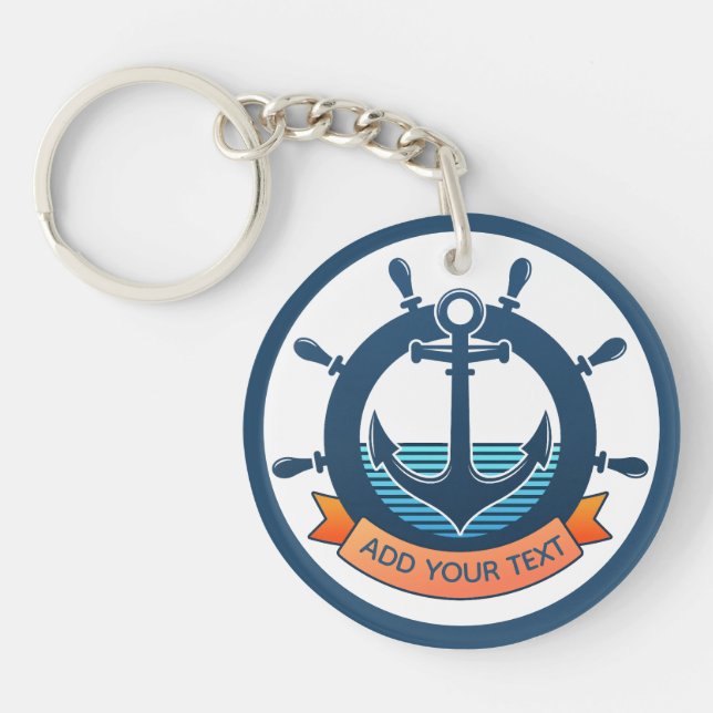 Custom Nautical Anchor and Ocean Lover Vacation Key Ring (Front)