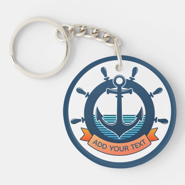 Custom Nautical Anchor and Ocean Lover Vacation Key Ring (Front)