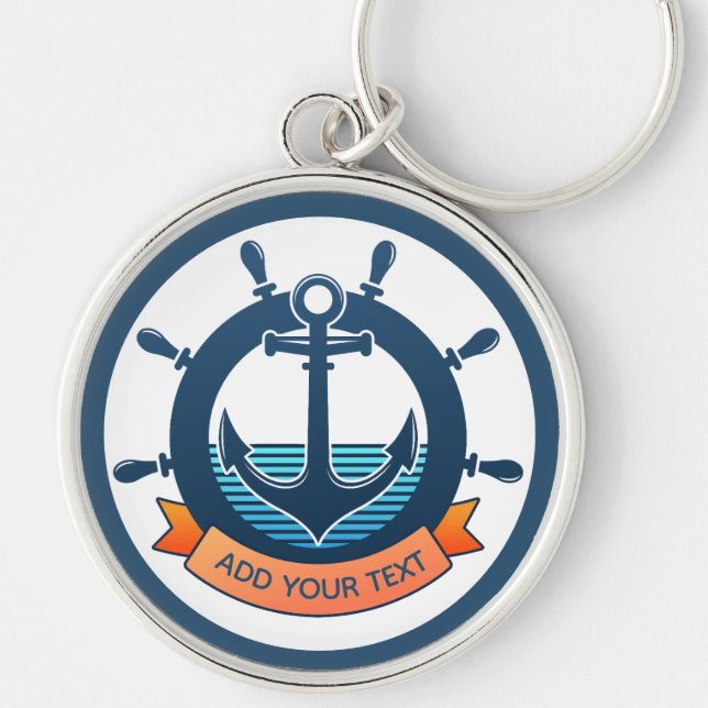 Custom Nautical Anchor and Ocean Lover Vacation Key Ring (Front)