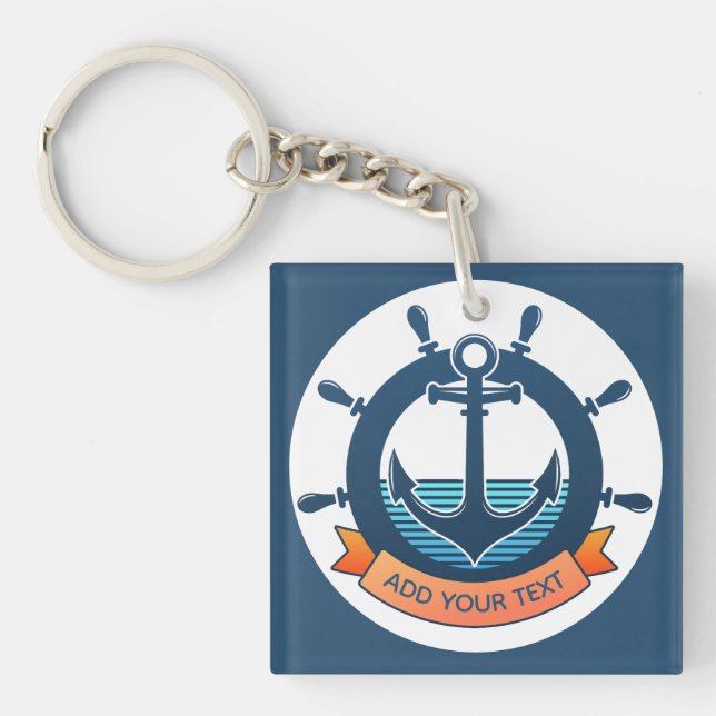 Custom Nautical Anchor and Ocean Lover Vacation Key Ring (Front)