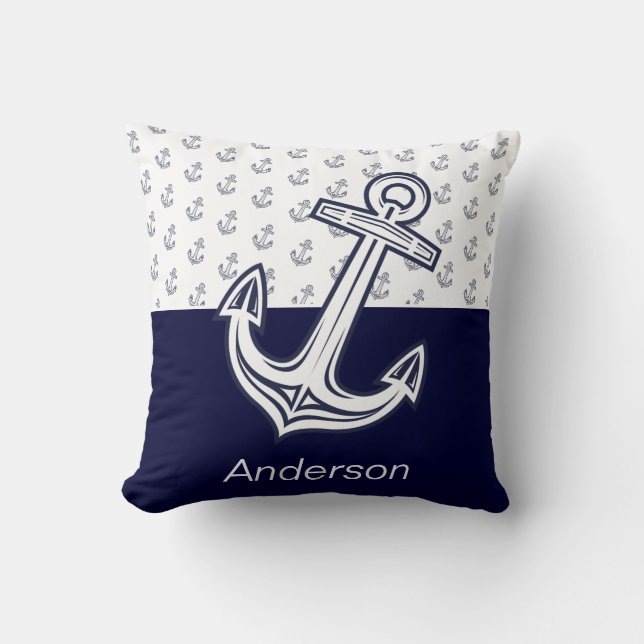Custom Nautical Anchor Bathroom Navy Blue   Cushion (Front)