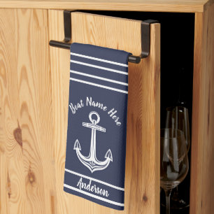 Custom Nautical Anchor  Bathroom Ocean Navy Blue B Tea Towel