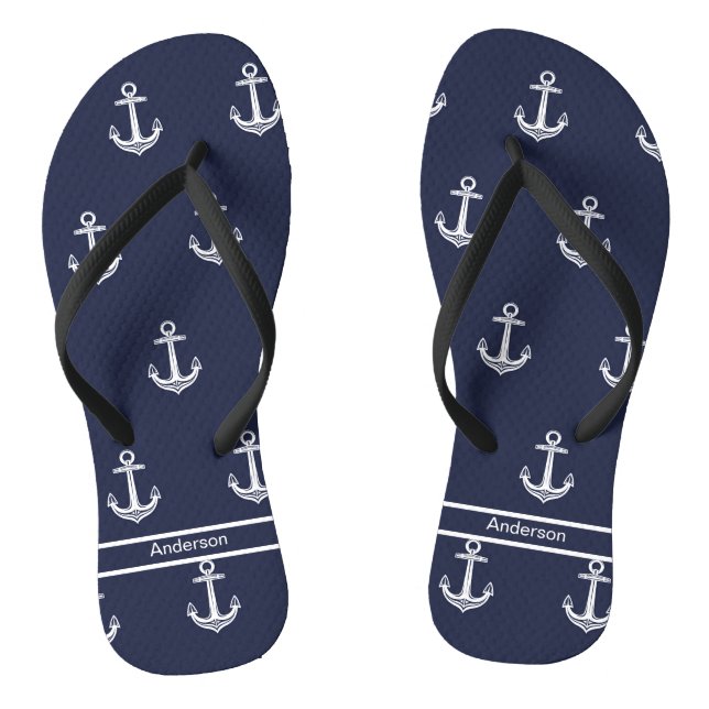 Custom Nautical Anchor  Bathroom Ocean Navy Blue Jandals (Footbed)