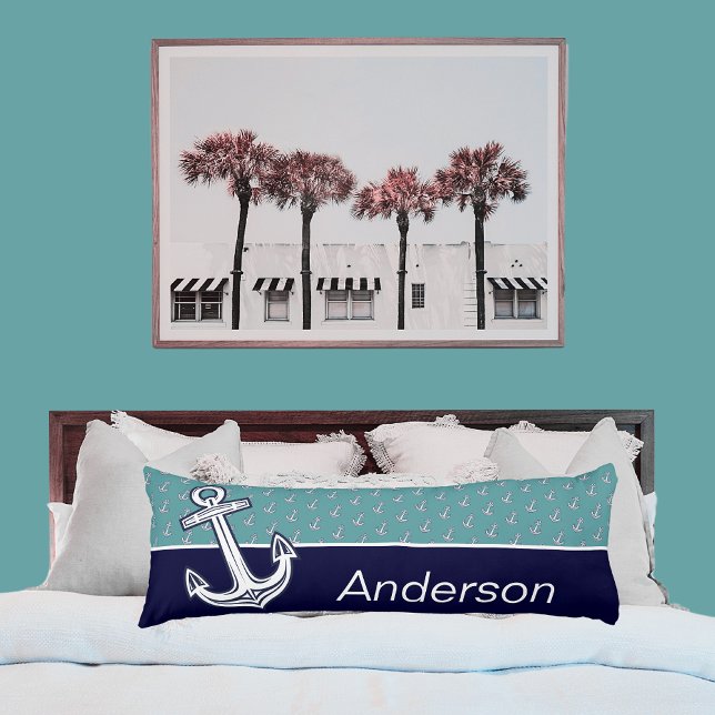 Custom Nautical Anchor Bathroom Teal Navy Blue   Body Cushion (Creator Uploaded)