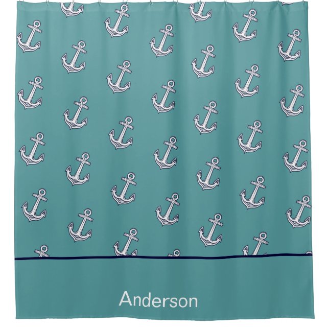 Custom Nautical Anchor Bathroom Teal Navy Blue  Sh Shower Curtain (Front)