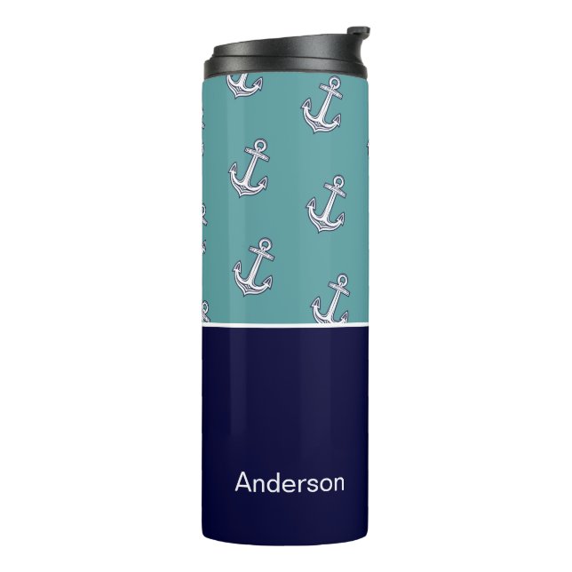 Custom Nautical Anchor Bathroom Teal Navy Blue   Thermal Tumbler (Rotated Left)
