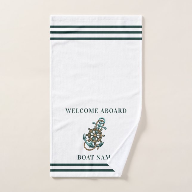 Custom Nautical Anchor Boat Name Elegant Hand Towel (Hand Towel)