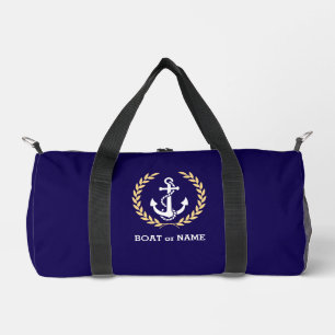 Custom Nautical Anchor Boat Name Navy Blue Duffle Bag