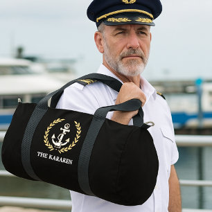 Custom Nautical Anchor Boat Name Navy Blue Duffle Bag