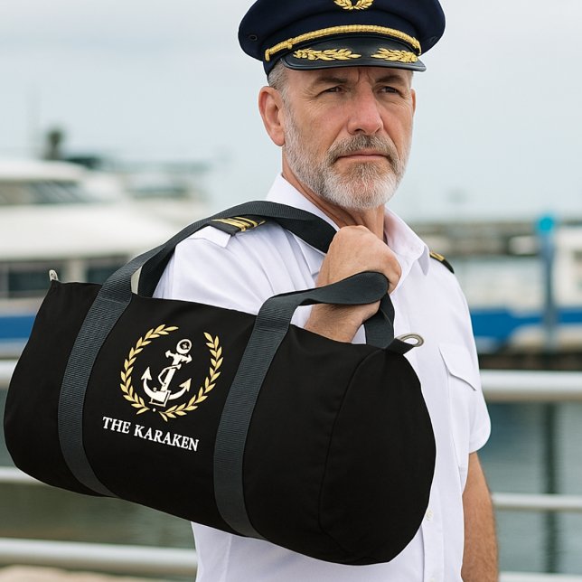 Custom Nautical Anchor Boat Name Navy Blue Duffle Bag (Custom Nautical Anchor Boat Name Navy Blue Duffle Bag)