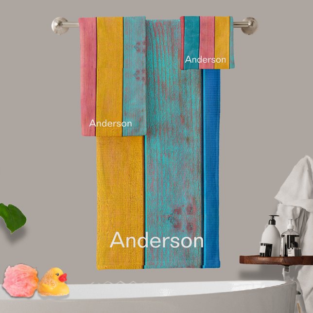 Custom Nautical Anchor Colourful Beach Rustic Wood Bath Towel Set (Creator Uploaded)