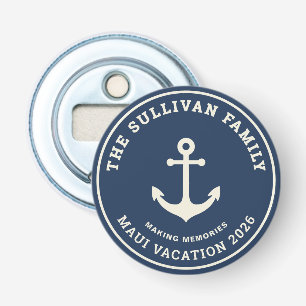 Custom Nautical Anchor Family Vacation Retro Badge Bottle Opener