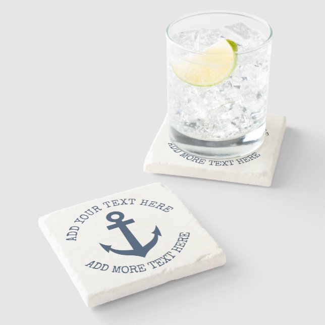 Custom nautical anchor marble stone coaster gift (Side)
