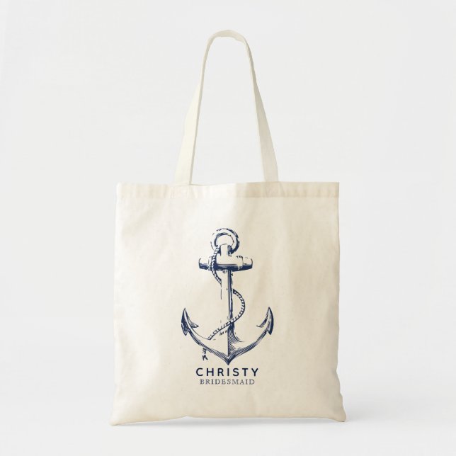 Custom Nautical Anchor Navy Blue Bridesmaid Tote Bag (Front)