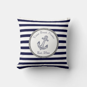 Custom Nautical Anchor Navy Blue stripes Cushion