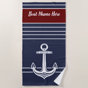 Custom Nautical Anchor Ocean Navy Blue  Beach Towe Towel