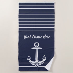 Custom Nautical Anchor Ocean Navy Blue  Beach Towe Towel