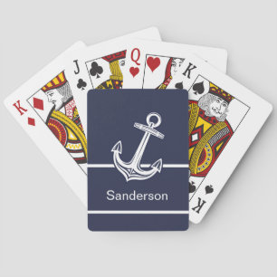 Custom Nautical Anchor  Ocean Navy blue Playing Cards