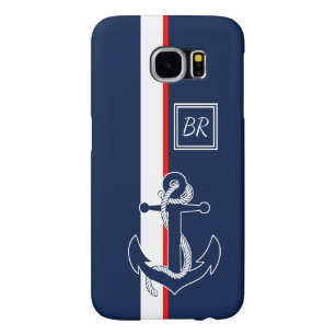 Custom Nautical Anchor On Red And Blue Stripes