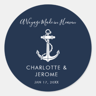 Custom Nautical Anchor Script Wedding Classic Round Sticker