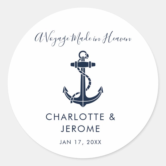 Custom Nautical Anchor Wedding Classic Round Sticker (Front)