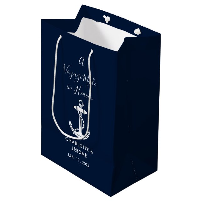 Custom Nautical Anchor Wedding Navy Blue Medium Gift Bag (Front Angled)