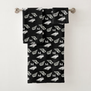 Custom Nautical Black White Seashell Beach house Bath Towel Set