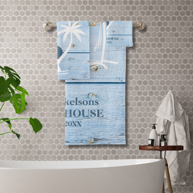 Custom Nautical Blue Wood Beach House Bath Towel Set (Creator Uploaded)