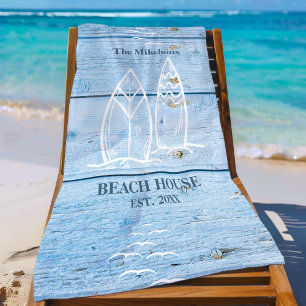 Custom Nautical Blue Wood Beach House Beach Towel