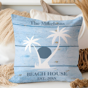 Custom Nautical Blue Wood Beach House Cushion