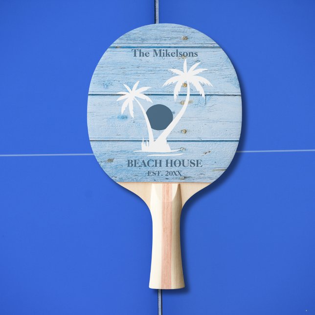 Custom Nautical Blue Wood Beach House Ping Pong Paddle (Creator Uploaded)