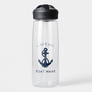 Custom Nautical Boat Anchor Navy Blue Captain Water Bottle
