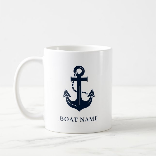 Custom Nautical Boat Name Anchor Coffee Mug (Left)