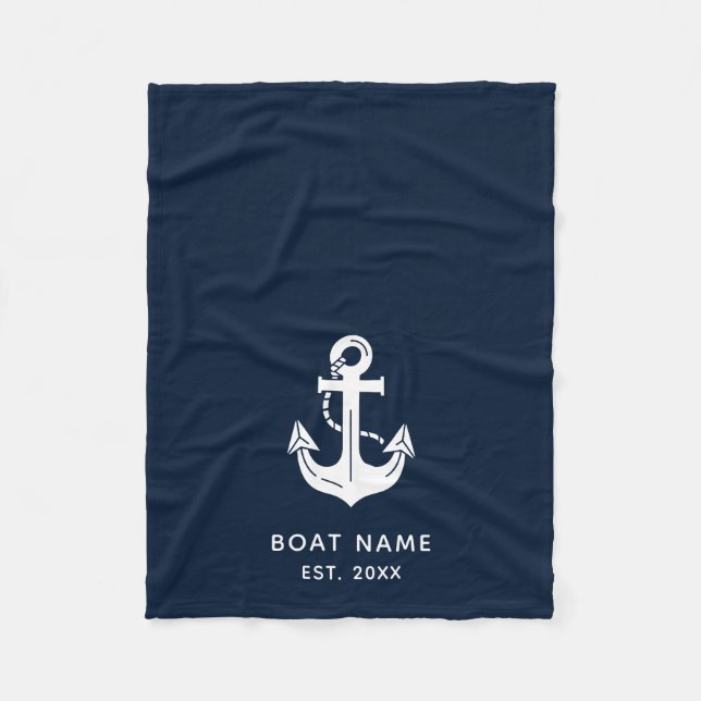 Custom Nautical Boat Name Anchor Fleece Blanket (Front)