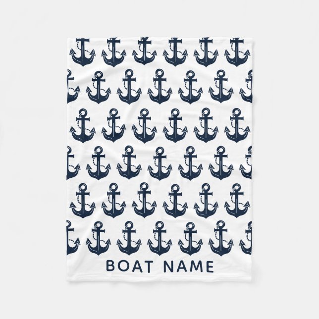 Custom Nautical Boat Name Anchor Fleece Blanket (Front)