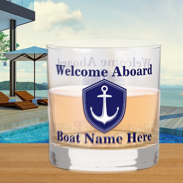 Custom Nautical Boat Name Anchor  Navy Blue  Whiskey Glass (Creator Uploaded)