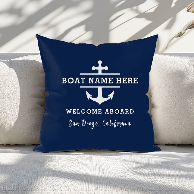 Custom Nautical Boat Name Welcome Aboard Anchor  Cushion (Creator Uploaded)