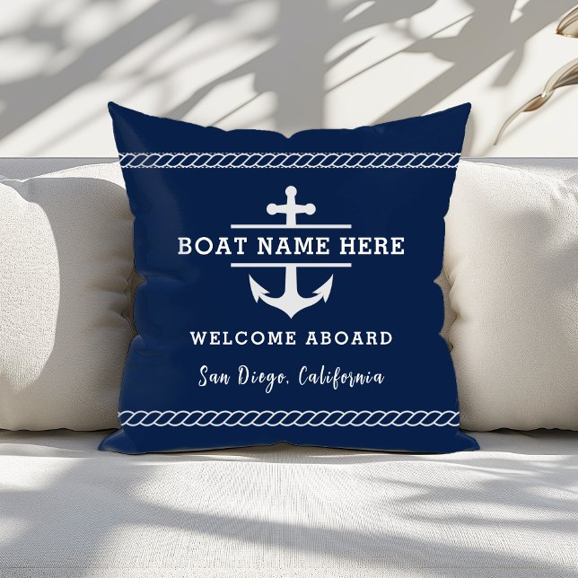 Custom Nautical Boat Name Welcome Aboard Anchor  Cushion (Creator Uploaded)