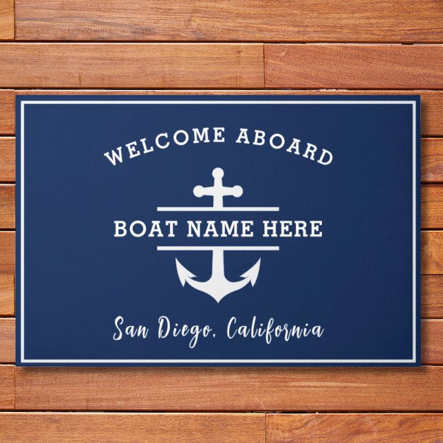 Custom Nautical Boat Name Welcome Aboard Anchor  Doormat (Creator Uploaded)